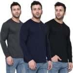 Solid Men Regular Fit Full Sleeve Round Neck Cotton Blend T-Shirt (Pack of 3)