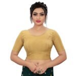 Round Neck Dobby Cotton Lycra Stretchable Elbow Sleeve Readymade Saree Blouse for Women Stylish (Free Size)