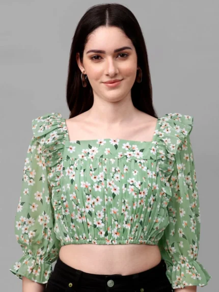 Crop Tops For Women Western Wear Green